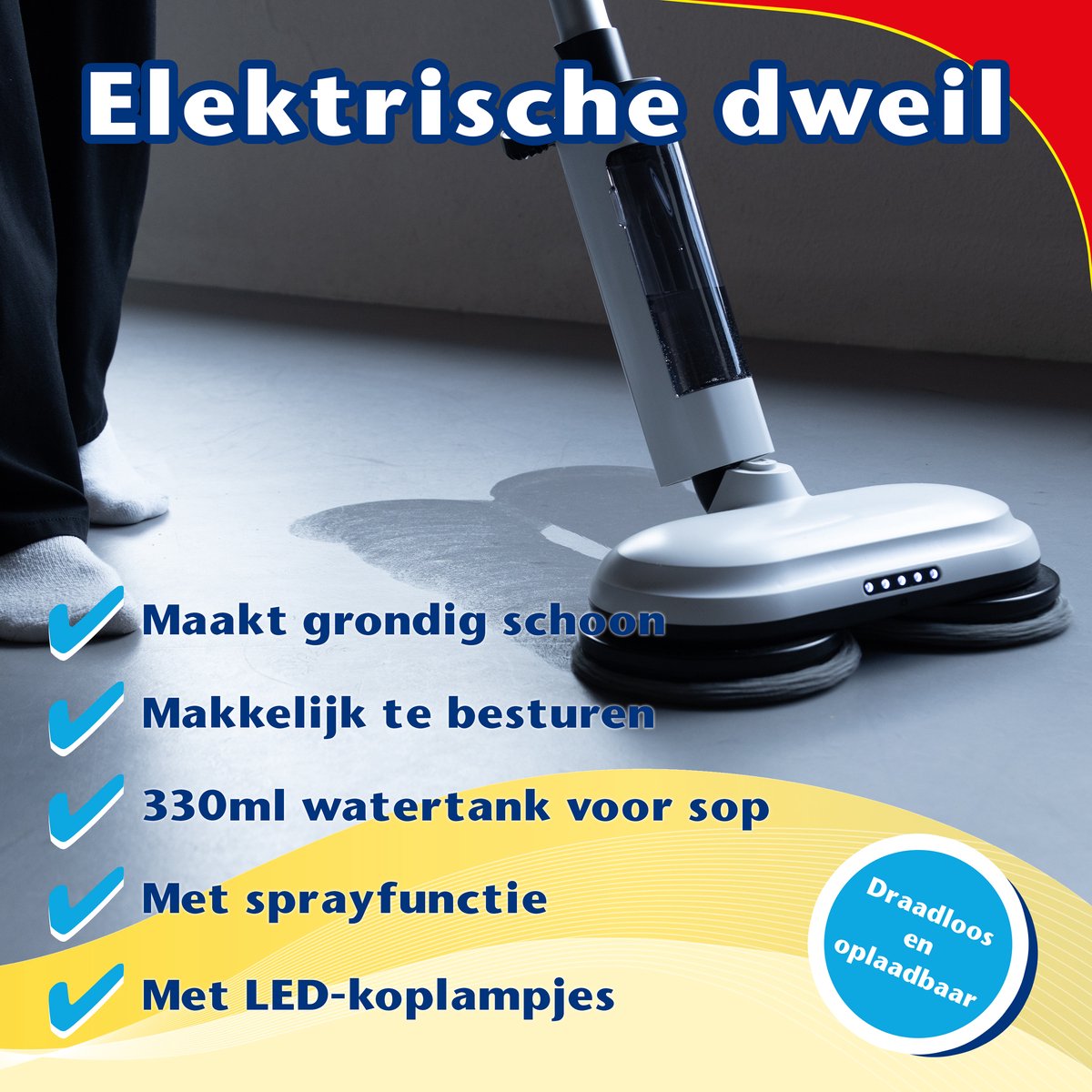Elektrische Dweil 65W Draadloos - Nat & Droog - Dweilsysteem Elektrisch - Dweilrobot - Vloerwisser Badkamer - Vloerreiniger - Vloertrekker - Dweilapparaat - Dweilsysteem - CleanRite – foto 2