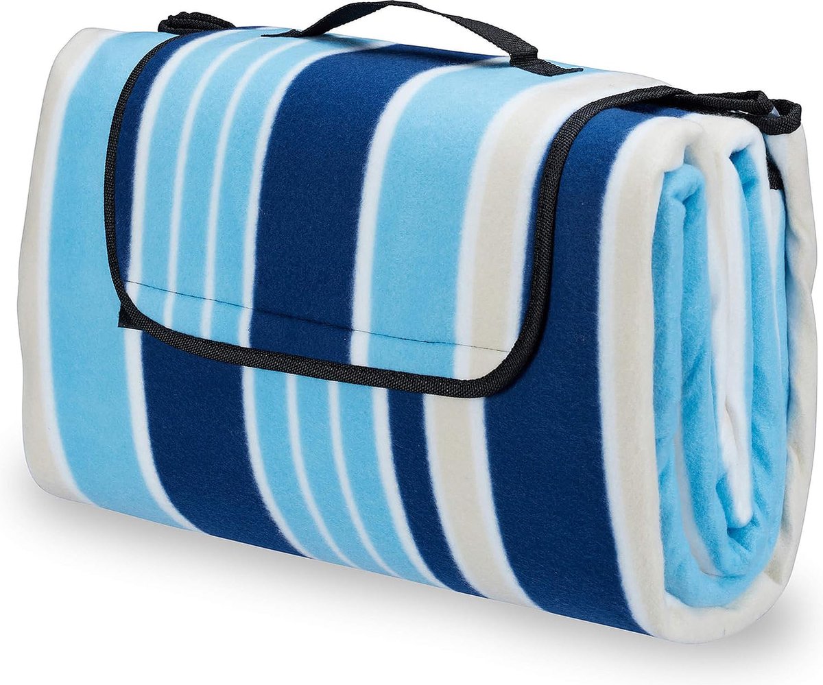 Picknickkleed XXL 200x200 cm - Waterdicht Picknickkleed - blauw/wit - Draagbare en Wasbare Picknickdeken met Handvat - Zandvrij Buitenkleed voor Strand, Camping, Park, Tuin, Wandelen, Barbecue en Picknick - Opvouwbaar Picknickkleed - Gewatteerd