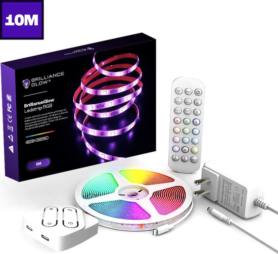 Foto: Brillianceglow ledstrip 10 meter ledstrip rgb met afstandbediening zelfklevend