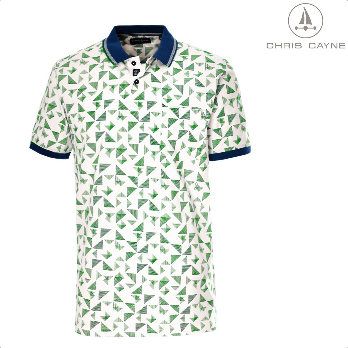 Chris Cayne heren polo -3XL - offwhite met groen - geprint - polokraag - jersey - korte mouw - borstzak - grote maten