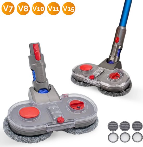 Foto: Actueell elektrische mop dweil d2 geschikt voor dyson v7 v8 v10 v11 v15 steelstofzuiger dweilapparaat vloermop vloerwisser nat droog inclusief 6 dweil pads materiaal abs fiber