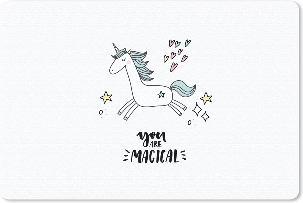 Muismat 27x18 cm - Mousepad Unicorn - Kinderen - Quotes - You are magical - Meisjes - Muismatten