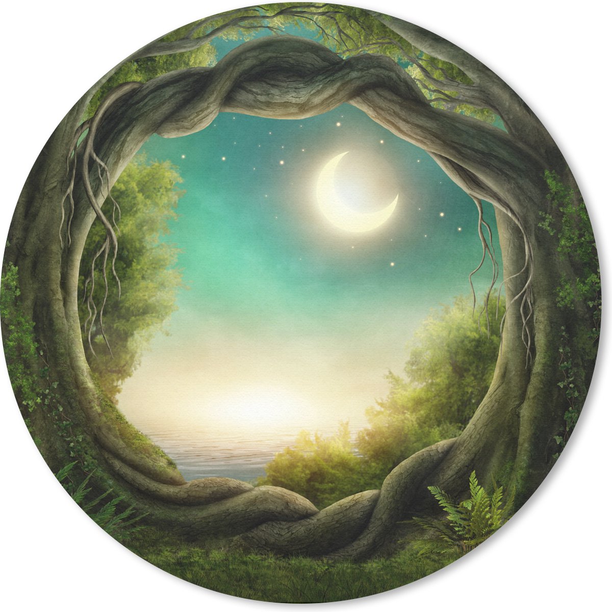 Muismat rond 20x20 cm - Mousepad Bos - Maan - Sterrenhemel - Ronde muismatten