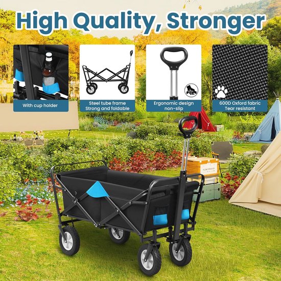 Opvouwbare Bolderkar - Tuinkar, Handkar met 4 Wielen voor Gereedschap, Kamperen, Strand en Tuin - Draagvermogen 80 kg van LifeGoods — afbeelding 5