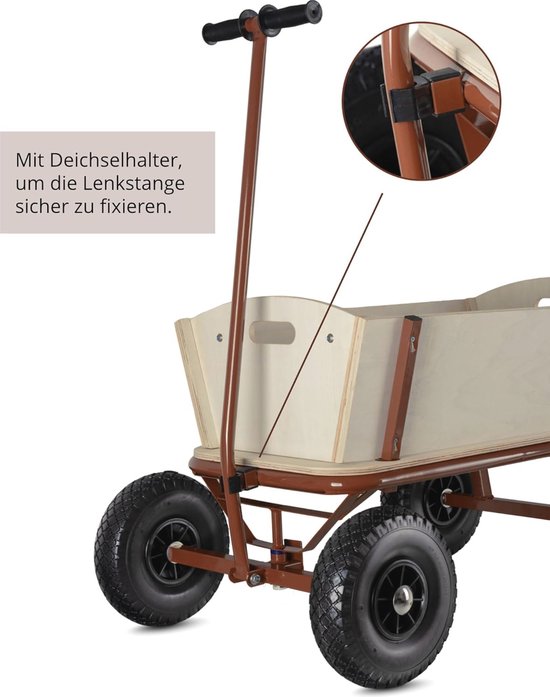 Houten bolderkar in westernstijl - Met dekzeil voor zon en regen - Robuuste tuinwagen tot 100 kg van Funplay — afbeelding 3