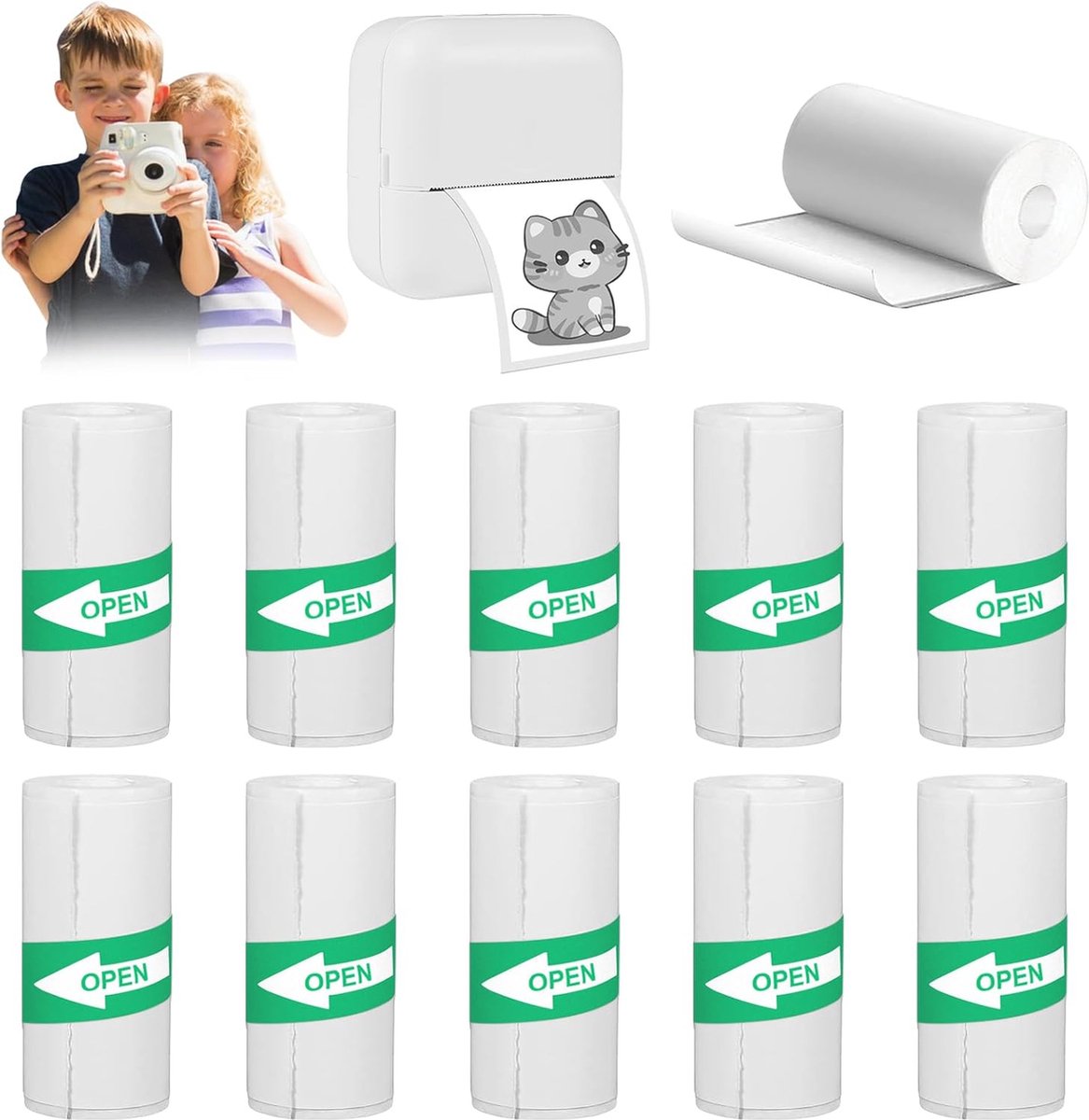 Thermisch Papier voor Kindercamera's - 10 Rollen, Zelfklevende Sticks, 57 x 25 mm