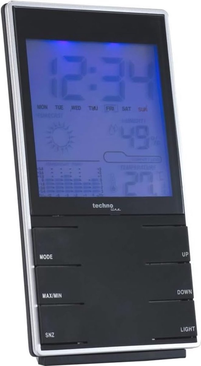 Weerstation met Weercijfers, Temperatuur en Vochtigheid - Digitale Kwartsklok en Wekker met Snooze