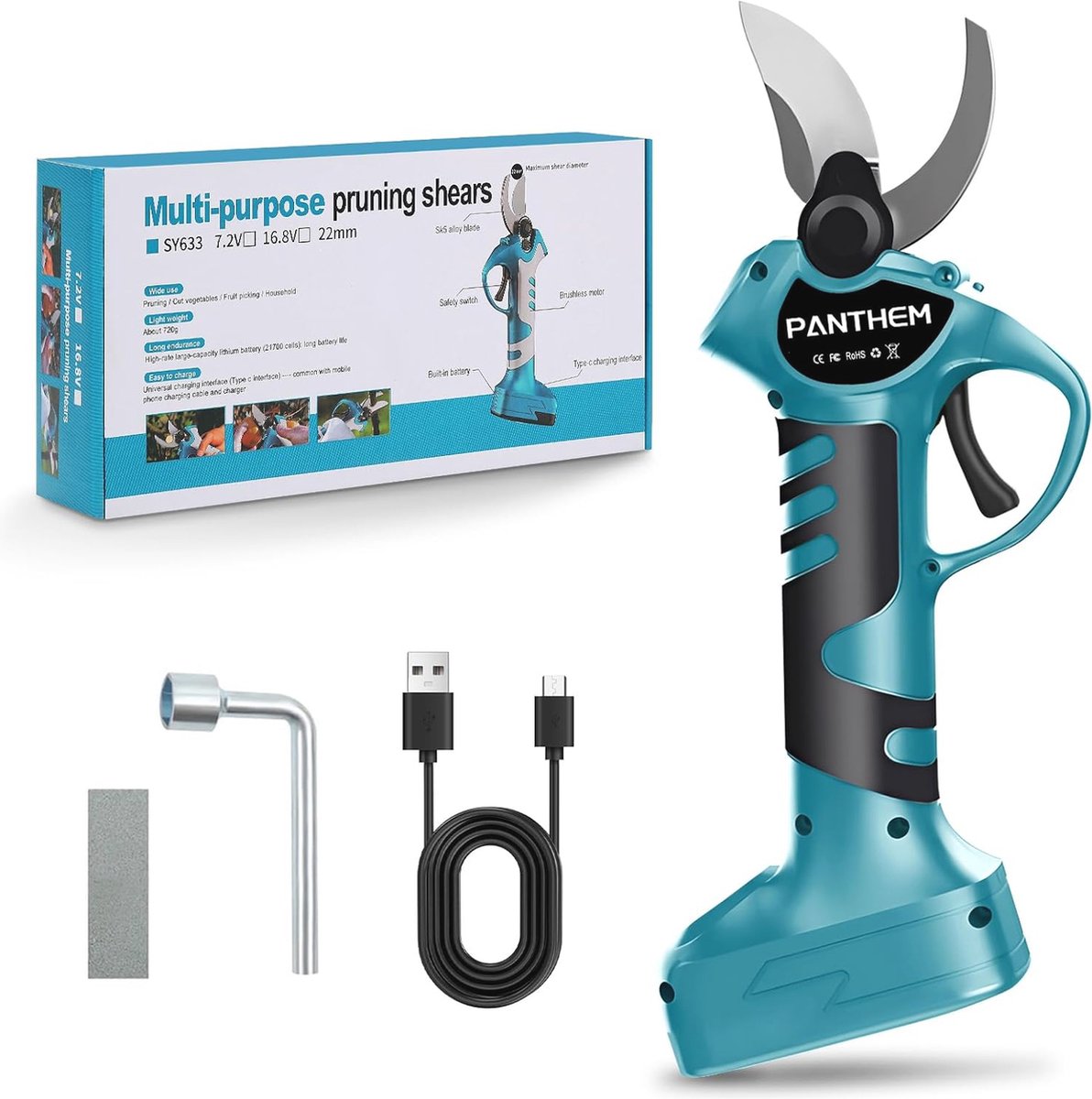 Draadloze Elektrische Snoeischaar met Borstelloze Motor - Accu Takkenschaar voor Bomen en Struiken, 40 mm Snijdiameter, USB Oplaadbaar