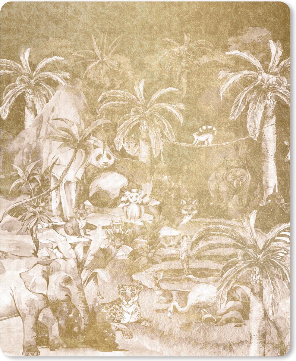 Muismat 19x23 cm - Mousepad Jungle - Goud - Kinderen - Planten - Dieren - Muismatten