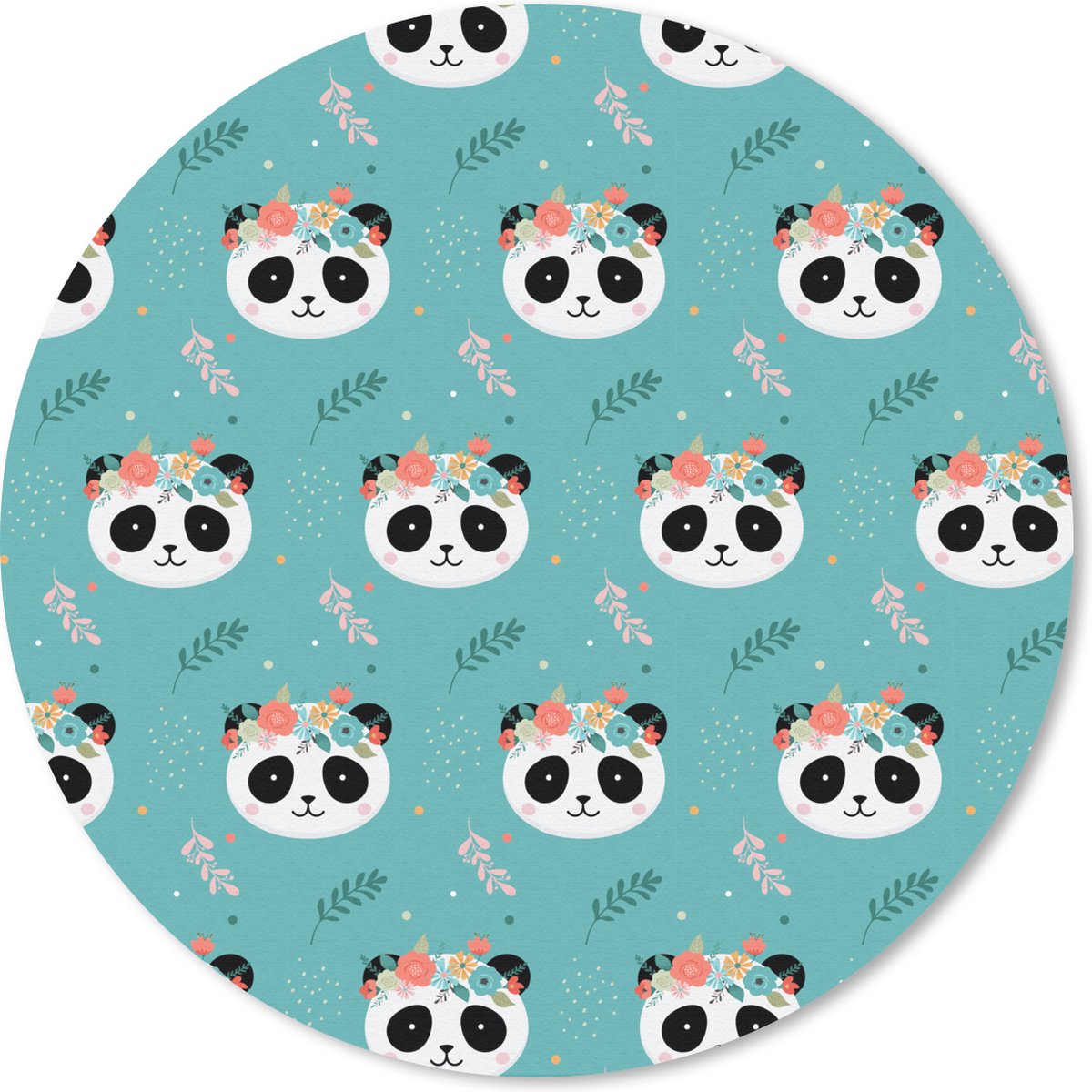 Muismat rond 20x20 cm - Mousepad Panda - Dieren - Bloemen - Design - Ronde muismatten