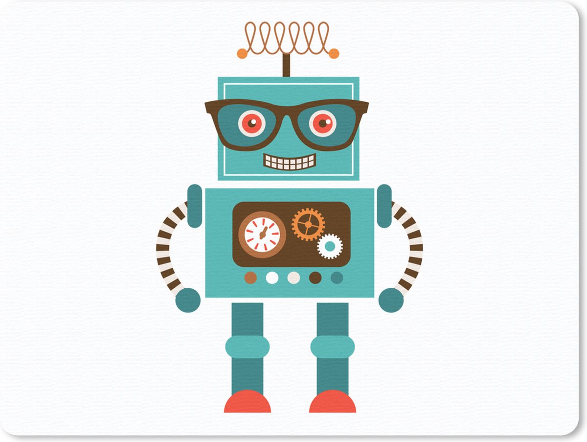 Muismat 23x19 cm - Mousepad Robot - Bril - Tandwielen - Gezicht - Jongens - Kids - Muismatten
