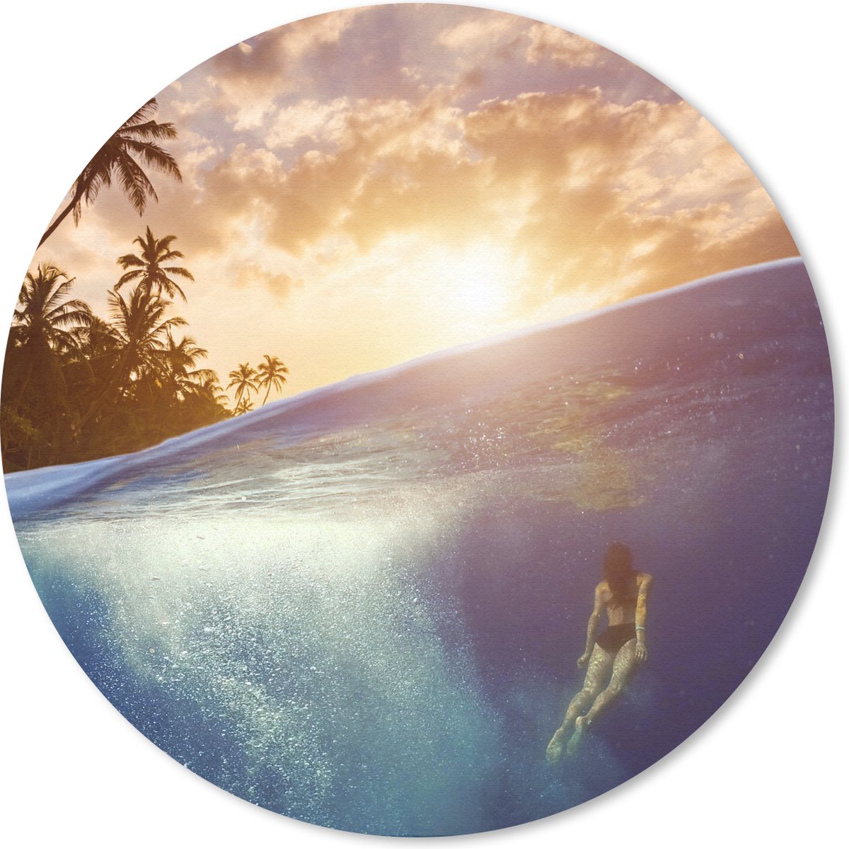Muismat rond 50x50 cm - Mousepad Zee - Zwemmer - Zon - Ronde muismatten