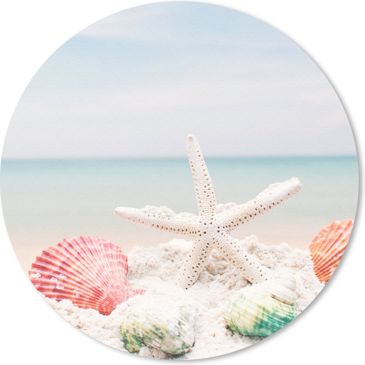 Muismat rond 50x50 cm - Mousepad Zeester - Schelpen - Zee - Ronde muismatten