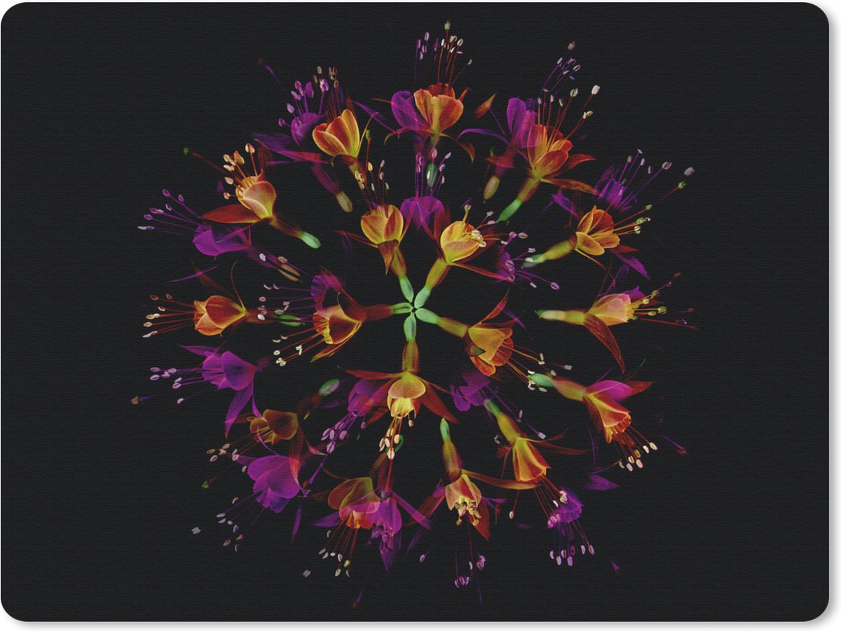 Muismat 23x19 cm - Mousepad Bloemen - Oranje - Roze - Zwart - Muismatten
