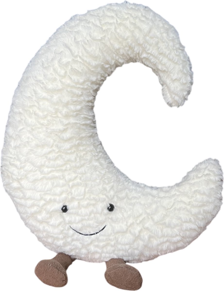 KimDo - Lachende Maan kussen - 60 cm - Wit - Babykamer Decoratie - Kraamcadeau - Knuffel