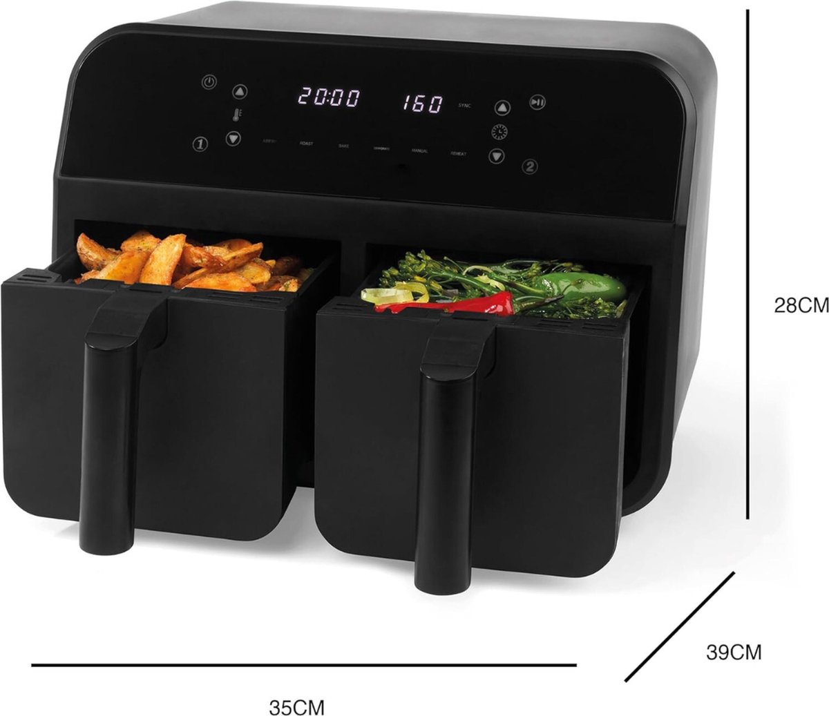 Afbeelding 2 van Equivera Dubbele Airfryer - Dubbele Mand - Dual Cook - Heteluchtfriteuse - Verschillende Programma's - Dual Zone - Mega