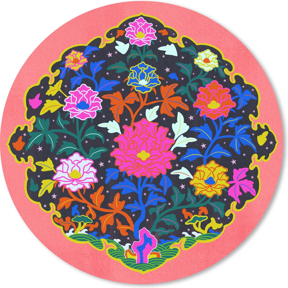 Muismat rond 40x40 cm - Mousepad Bloemenkrans - Regenboog - Design - Ronde muismatten