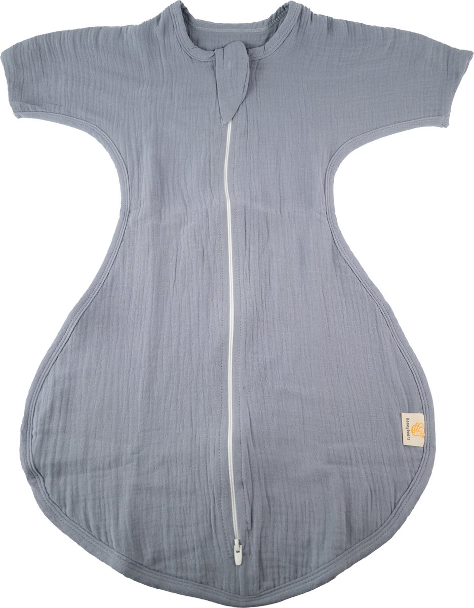 Honeybears baby slaapzak met mouwen – Hydrofiele winter slaapzak - Grijs – 0-6 maanden – 70 CM