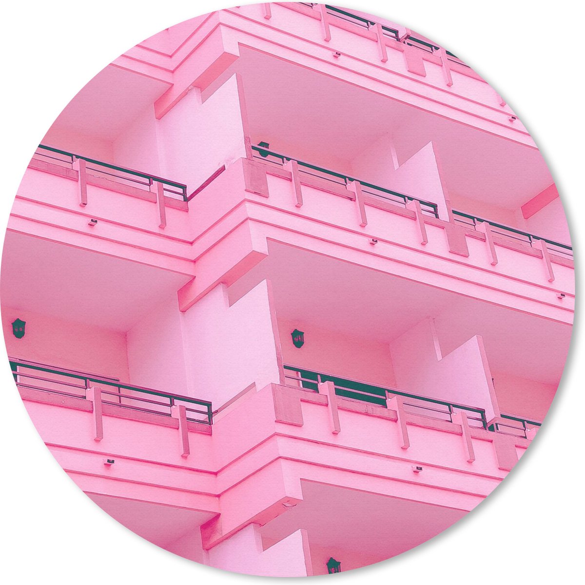 Muismat rond 50x50 cm - Mousepad Balkon - Zomer - Roze - Architectuur - Ronde muismatten