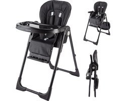 X Adventure Nappa Inklapbare Kinderstoel/ Peuterstoel – Compact Inklapbaar & meerdere Standen – Inclusief 5-puntsgordel & Afneembaar Eetblad -Zwart