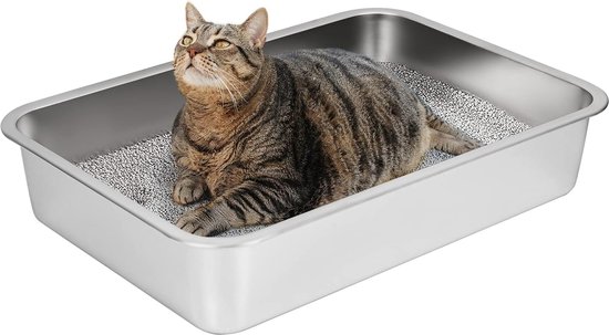 Roestvrijstalen Grote Kattenbak Voor Katten En Konijnen - Neemt Geen Geuren Op Anti Aanbakoppervlak Antislip Rubberen Bodem 30 X 30 Cm