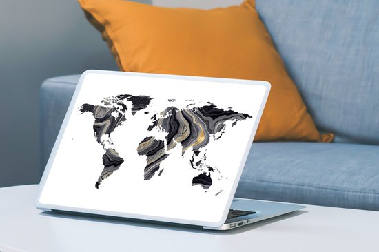 Sticker pour ordinateur portable - 15,6 pouces - Wereldkaart - Peinture - Or