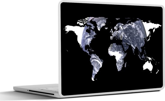 Autocollant pour ordinateur portable - 11,6 pouces - Wereldkaart - Zwart - Wit - Globe - 30x21cm - Autocollants pour ordinateur portable - Skin pour ordinateur portable - Housse