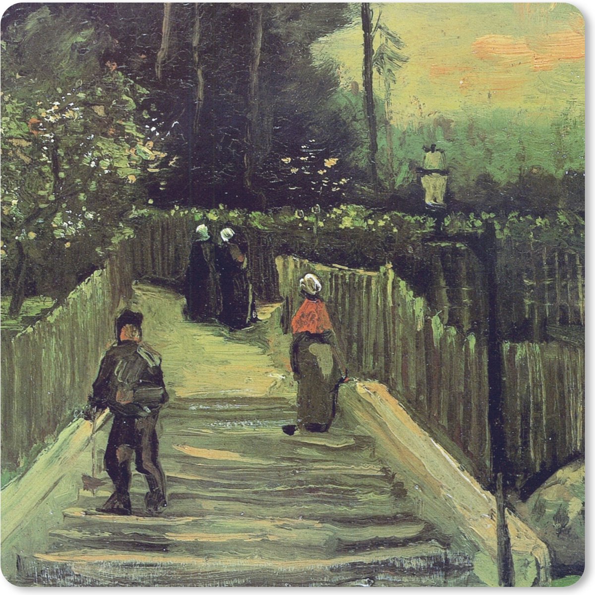 Muismat 30x30 cm - Mousepad Hellend pad in Montmartre - Vincent van Gogh - Muismatten