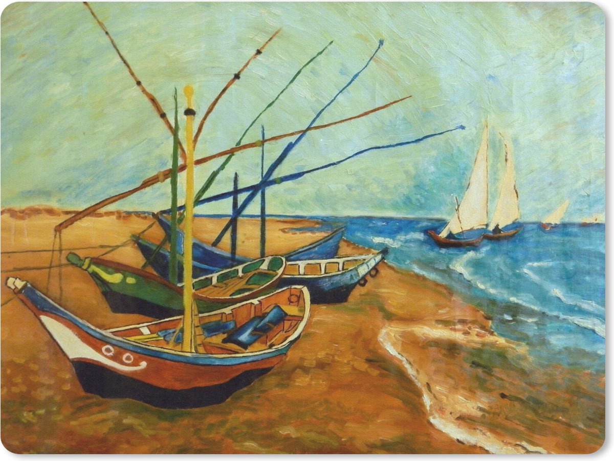 Muismat Vincent van Gogh 2 - Vissersboten op het strand - Schilderij van Vincent van Gogh muismat rubber - 40x30 cm - Muismat met foto