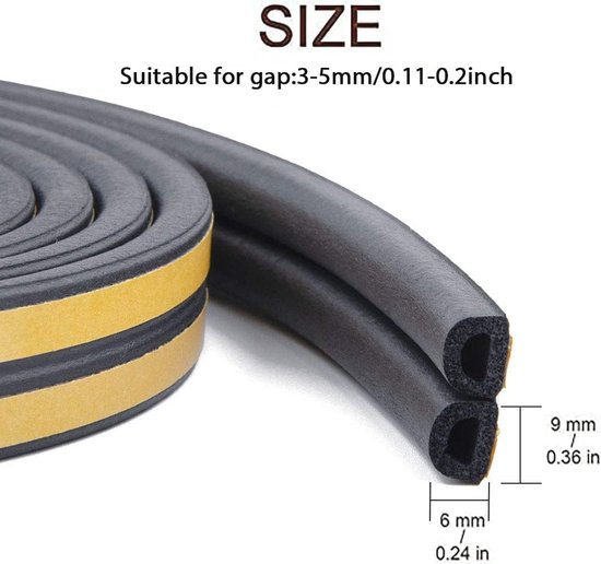 10 m raamafdichting voor de deur, zelfklevend, 10 x 6 mm, rubberen afdichting, deurafdichtingen, zelfklevend, rubber, voor deurafdichting, raam, geluidsisolatie, windscherm (10 x 6 mm