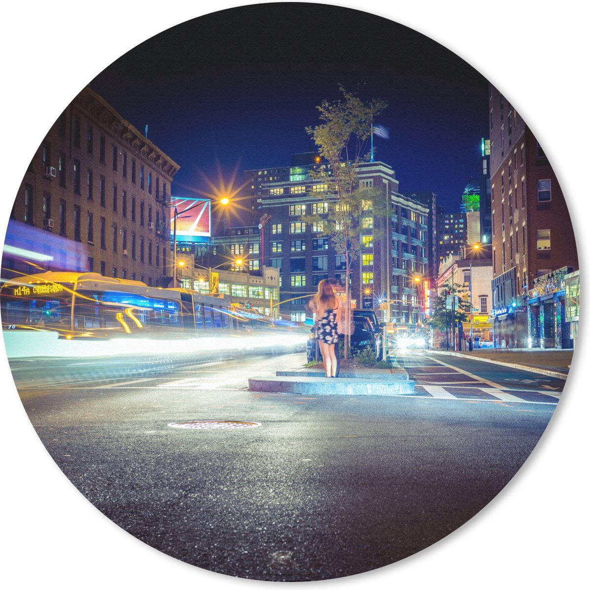 Muismat rond 40x40 cm - Mousepad New-York - Brooklyn - Lichtjes - Ronde muismatten