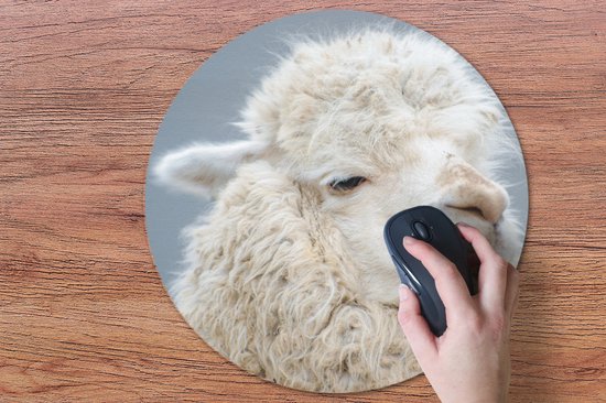 Muismat rond 50x50 cm - Mousepad Alpaca - Wol - Wit - Ronde muismatten