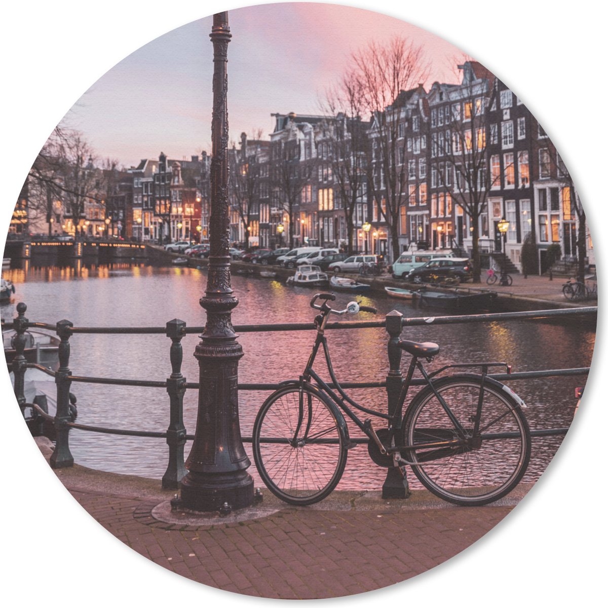 Muismat rond 40x40 cm - Mousepad Amsterdam in de schemering - Ronde muismatten
