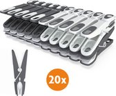 LaundrySpecialist Wasknijpers soft grip - Grijs/wit - 20 stuks - extra lang en stevig - Gemaakt van 85% gerecycled materiaal - wasknijpers plastic - wasknijpers kunststof - knijpers plastic - Made in EU