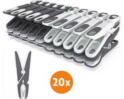 LaundrySpecialist Wasknijpers soft grip - Grijs/wit - 20 stuks - extra lang en stevig - Gemaakt van 85% gerecycled materiaal - wasknijpers plastic - wasknijpers kunststof - knijpers plastic - Made in EU