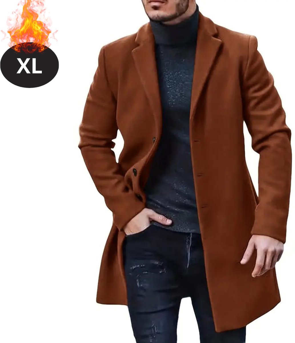 Livano Winterjas Trenchcoat Heren Winter Herfstjas Volwassen Stijlvol Knopen Kastanjebruin