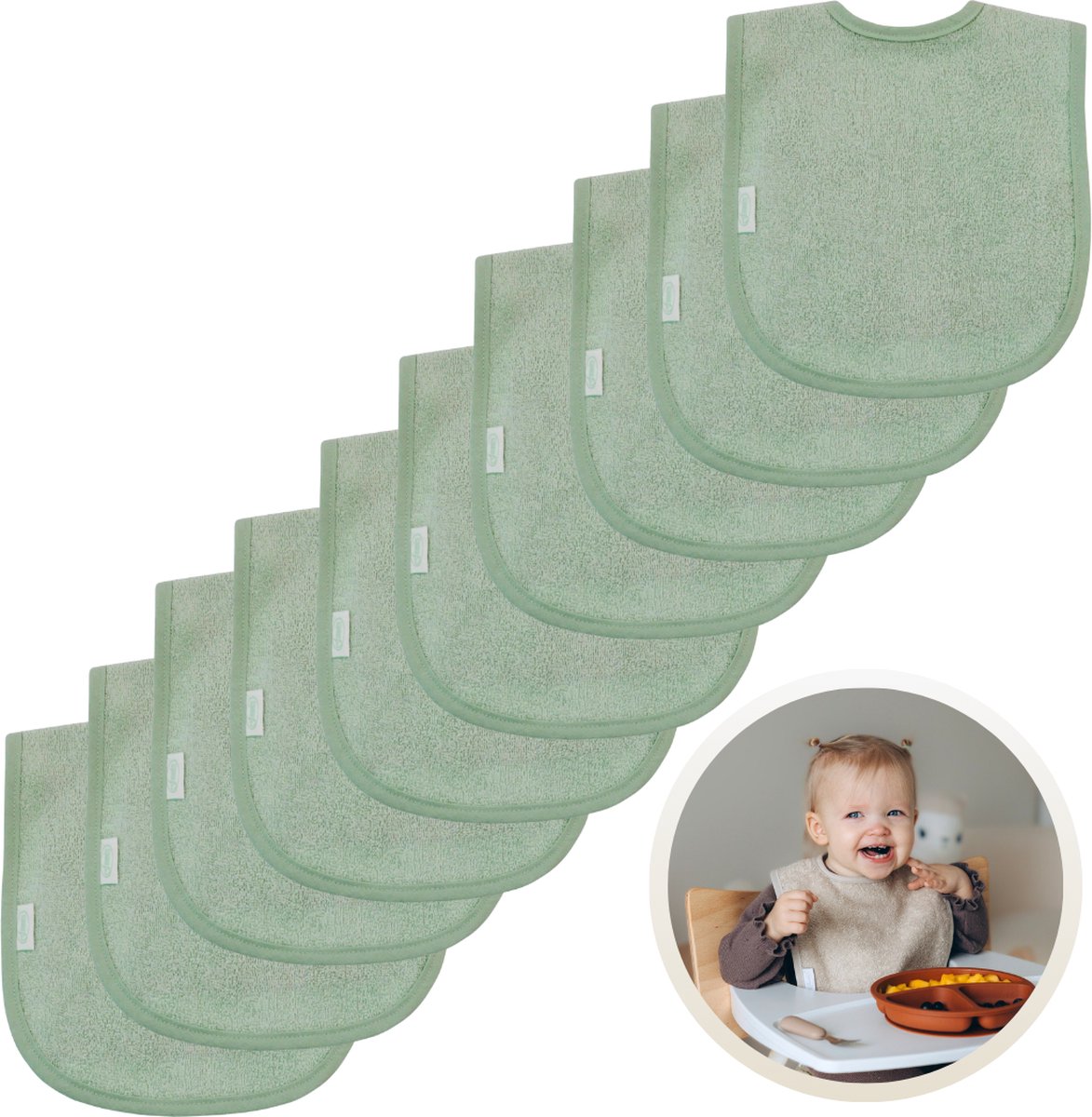 Goedkoopste Funnies Slabbetjes 10-Pack Stone Green - Set van 10 Zachte Slabbertjes - Grote Slabbers - Kwijldoekjes voor Baby’s en Kinderen - Absorberend, Zacht en Makkelijk Wasbaar - Perfect voor Voeden, Kwijlen en Bescherming van Kleding