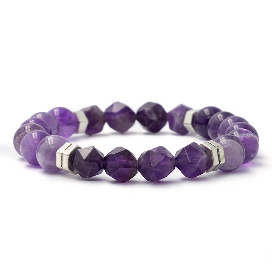 Bixorp Gems 3 soorten Amethist Edelstenen Armband - 8mm / 18cm - Ronde & Hoekige Kralenarmband