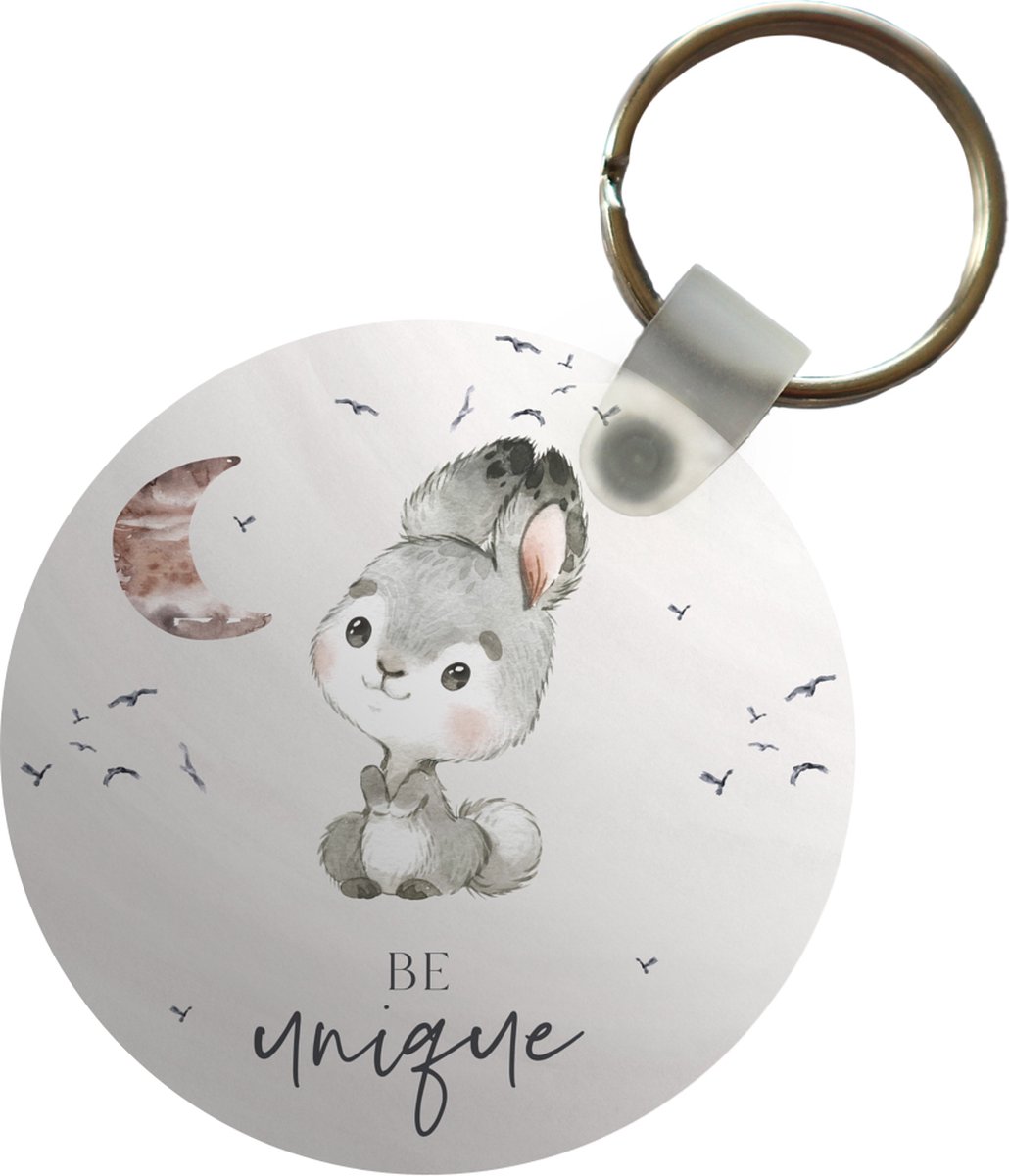Sleutelhanger - Quotes - Kinderen - Be unique - Jongens - Meisjes - Waterverf - Plastic - Rond - Uitdeelcadeautjes