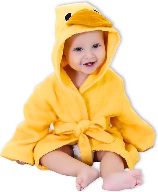Peignoir Enfant Canard BoefieBoef Bébé & Tout-Petit 0-2 Ans (Max 85 cm) - Éponge Coton Doux avec Capuche Animal - Serviette Peignoir Absorbante pour Garçons & Filles - Carnaval, Cadeau Anniversaire & Maternité - après le Bain & la Natation - Jaune