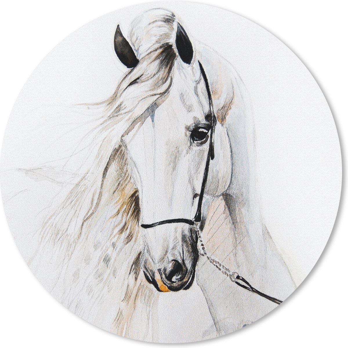 Muismat rond 50x50 cm - Mousepad Paard - Waterverf - Dieren - Wit - Ronde muismatten
