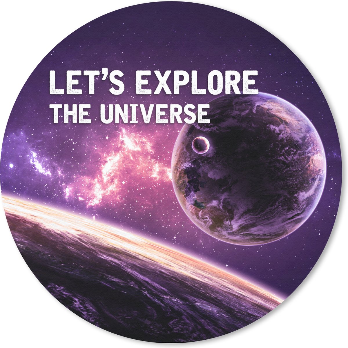 Muismat rond 50x50 cm - Mousepad Quotes - 'Let's explore the universe' - Ruimte - Spreuken - Jongens - Kids - Kinderen - Ronde muismatten