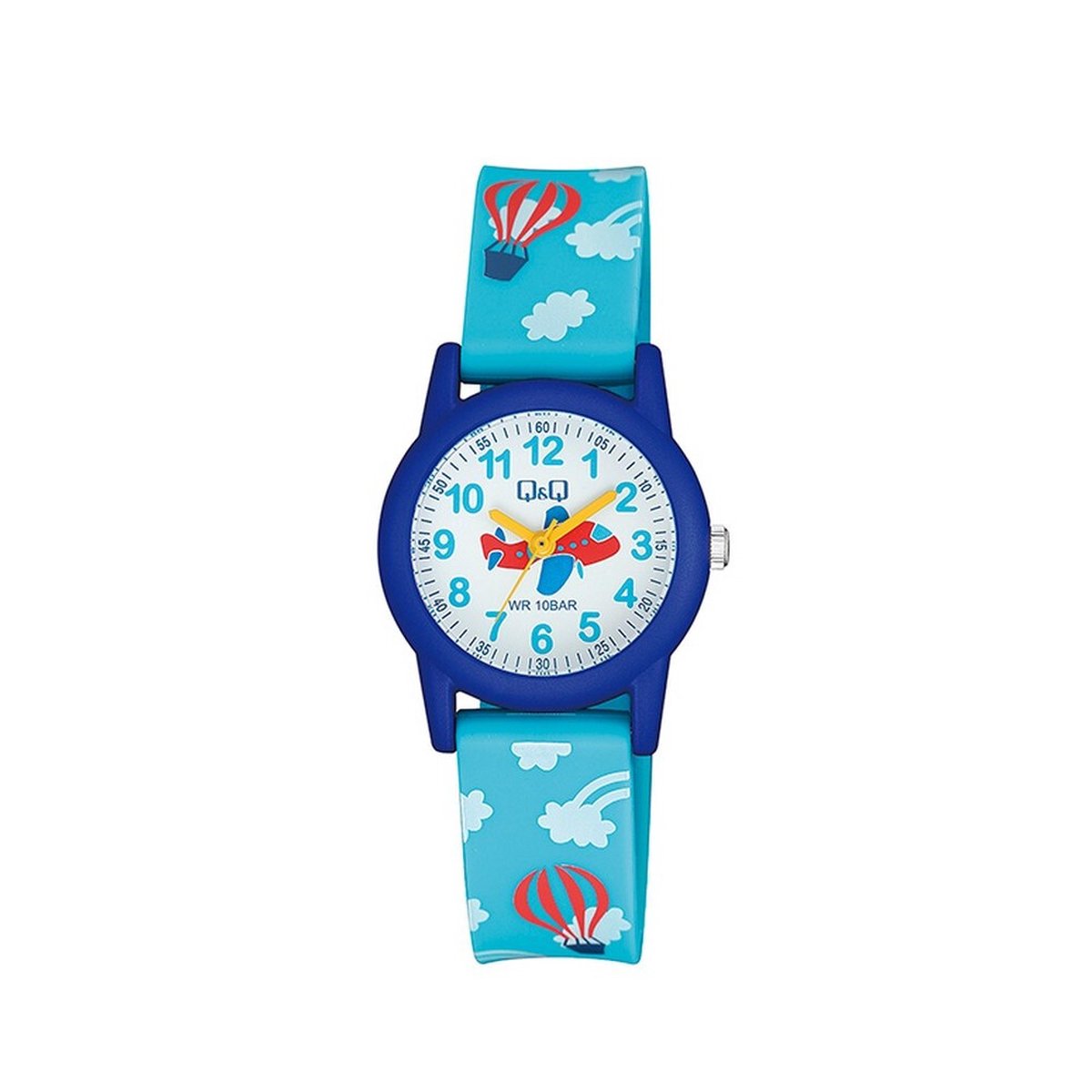 QQ VR99J018Y - Horloge - Sport - Analoog - Kinderen - Unisex - Plastic band - Rond - Kunststof - Cijfers - Vliegtuig - Donkerblau - Lichtblauw - Multi - 10 ATM