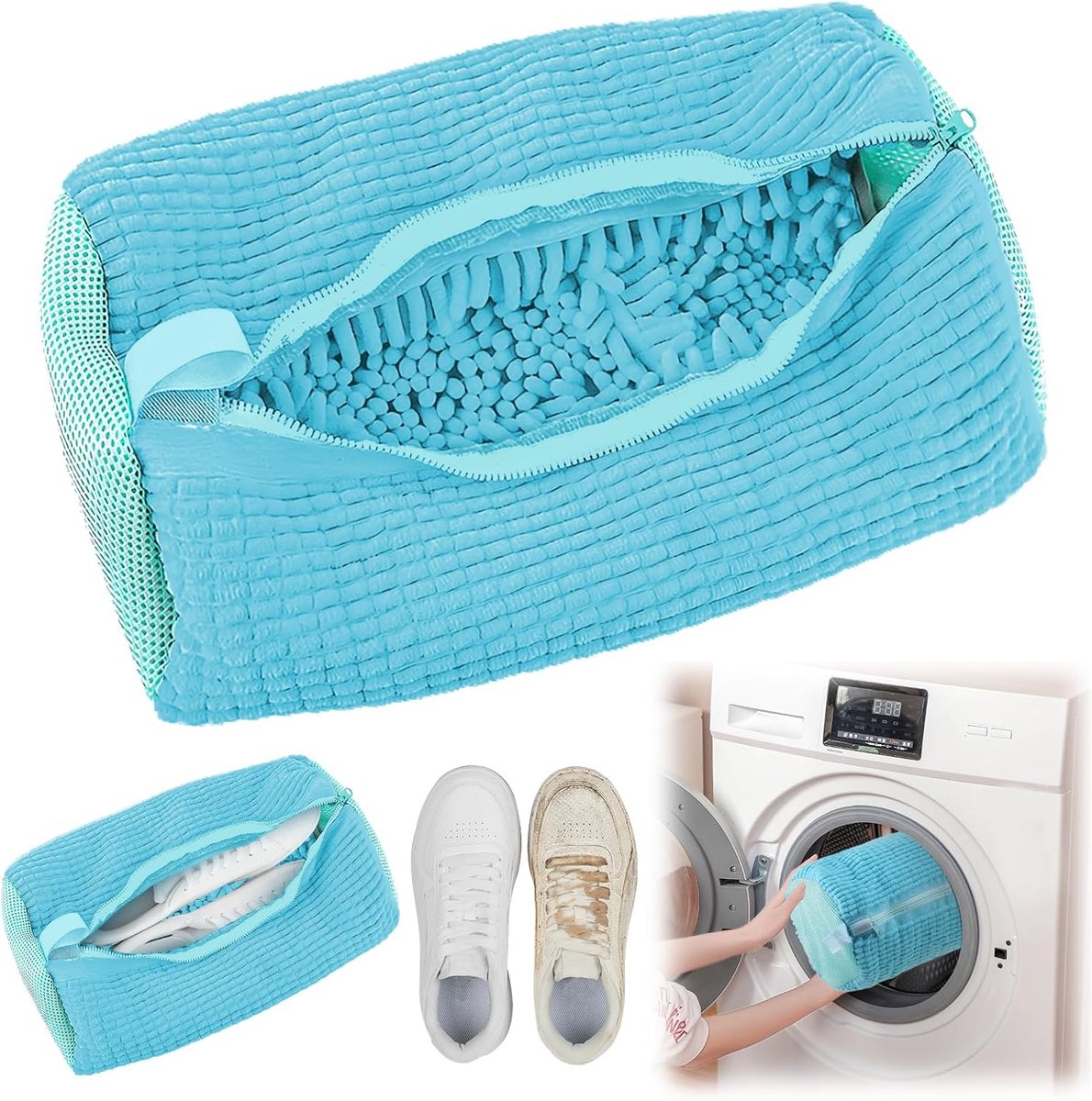 Goedkoopste Waszak - Wasnet Voor Schoenen - Waszak Voor Schoenen - Schoenen Waszak - 39 x 19 Cm - Netje Anti-Vervorming - Delicaat Wasgoed - Schoen Wassen - Schoenenwaszak - Wasgoed - Wasmachine - Schoenen / Sneakers - Met Rits En Hangende Ring - Herbruikbaar