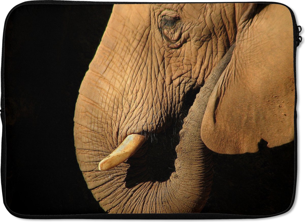 Laptophoes 13 inch - Olifant - Dieren - Close up - Zwart - Laptop sleeve - Binnenmaat 32x22,5 cm - Zwarte achterkant