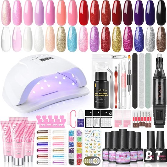 Gel Nagels Starter Set met 80W U V / LED Lamp en 15 Kleurige Gel Nagels ...