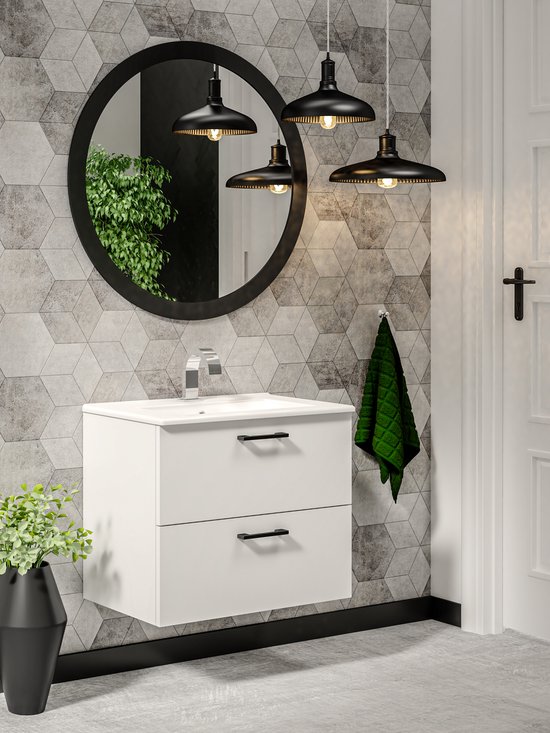 Pro-meubels - Badkamermeubel Lacroix - Wit - 60cm - Badmeubel met Wastafel - Wastafelkast