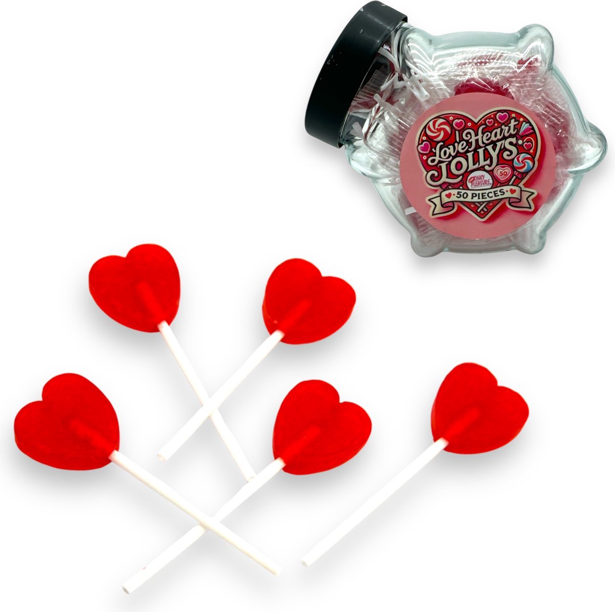 Hartjes Lollies 50 Stuks In Luxe Glazen Lolly Pot Van Kinky Pleasure