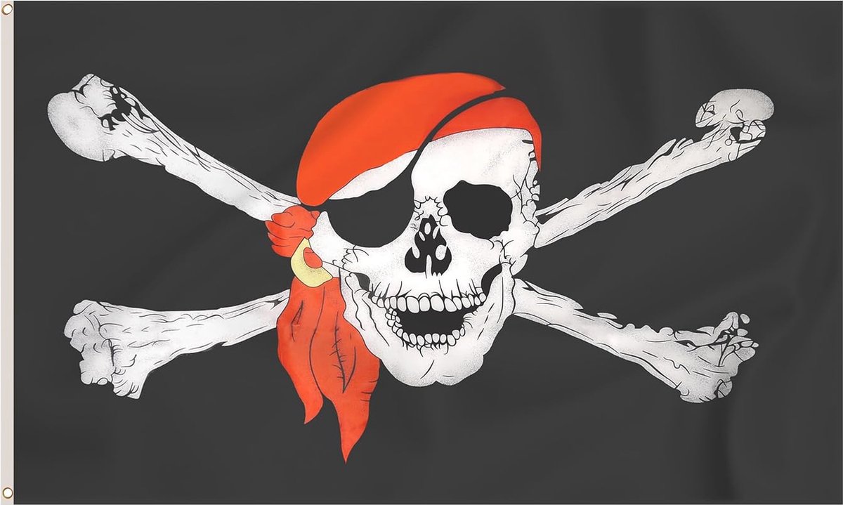 Jolly Roger Piratenvlag met Rode Bandana - 1,5 m x 9 m