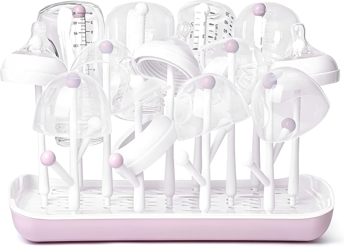 Goedkoopste BimbelBoo - Flessenrek Baby - Droogrek Flessen - BPA Vrij - 34cm x 28cm - Roze - Afdruiprek Babyfles